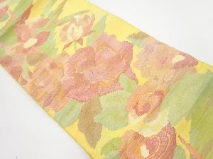 手織り紬花模様織り出し名古屋帯